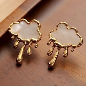 Gold and White Cloud Drip Earrings
